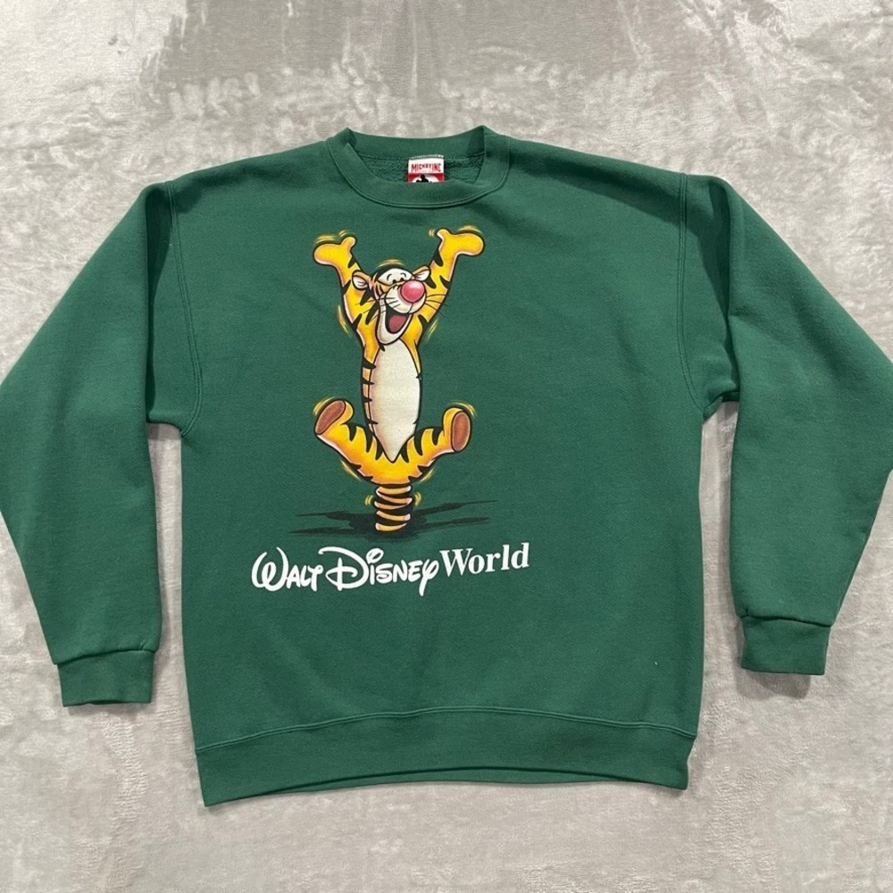 Vintage Disney World Sweatshirt Mens Large Green Crewneck Tigger 90s Pullover